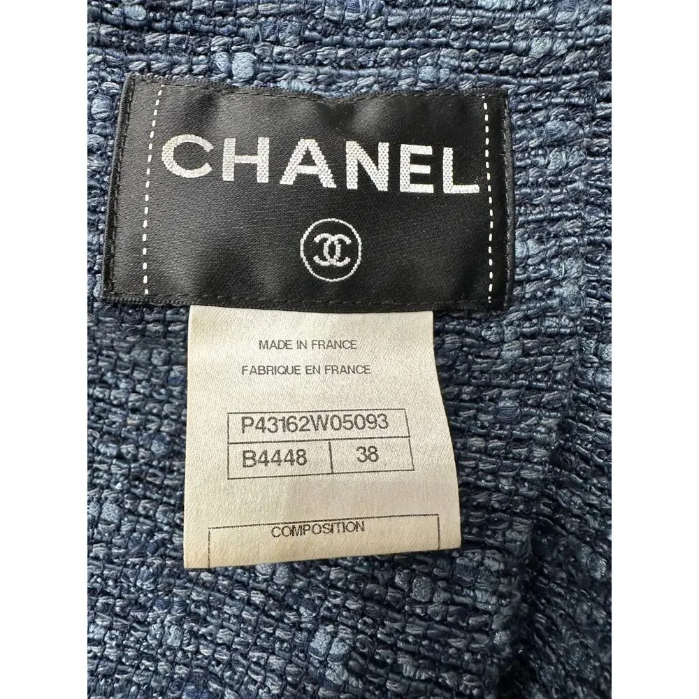 Chanel Spring 2012 Blue Tweed & Denim Belted Jacket FR 38